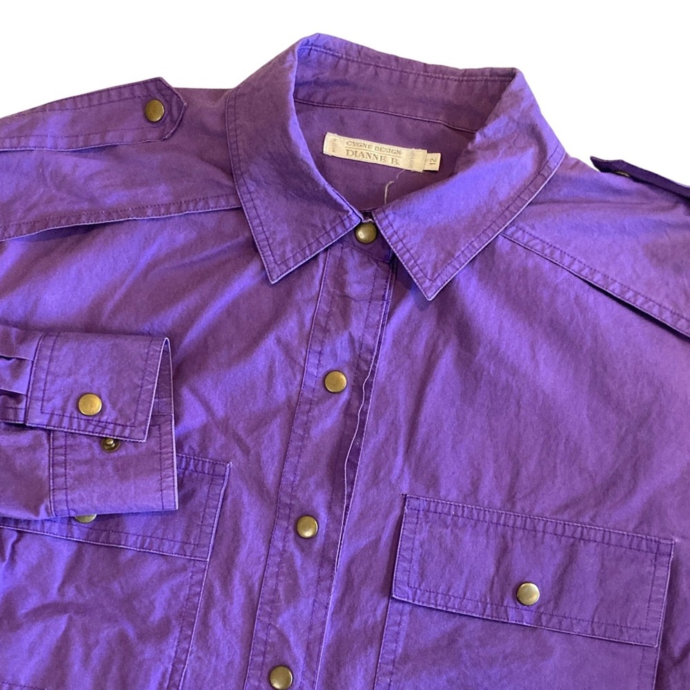 Vintage Cygne Design Dianne B Womens 12 Snap Buttons Purple Cotton Epaulettes
